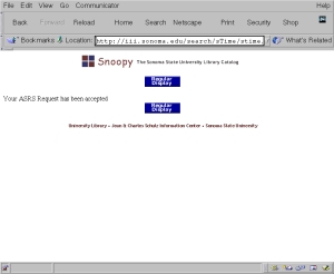 [Image: Reduced size screen shot graphic of Library catalog showing the request has been successfully sent.] hspace=